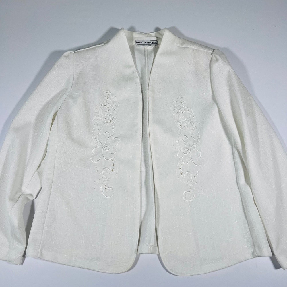 Vintage Pablo Collection 14P White Skirt Suit Embroidered Blazer Made USA - Picture 2 of 10